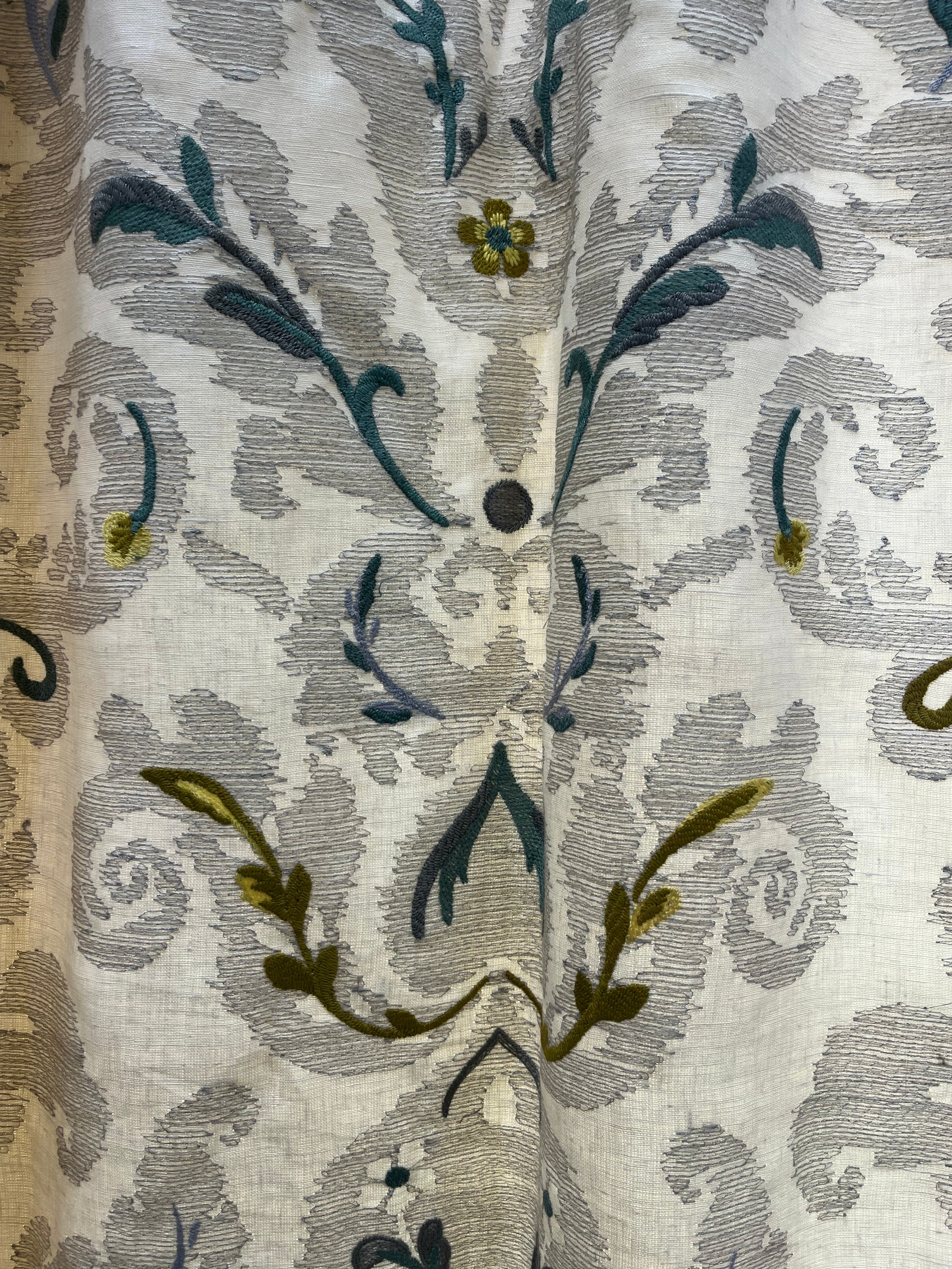 Ex-Display Rouched top curtains in a Zoffany embroidered fabric