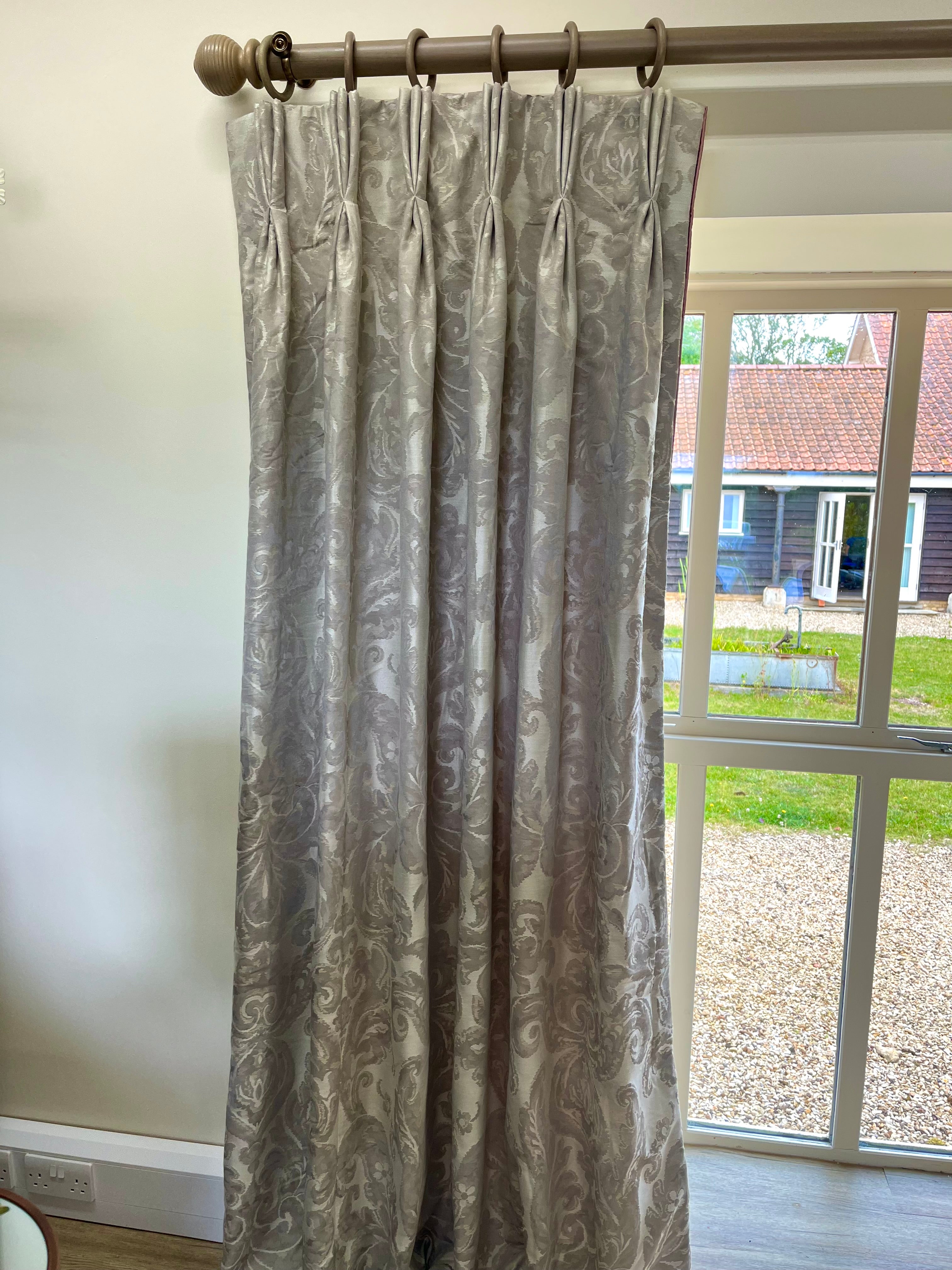 Ex-Display Triple Pinch Pleat  Curtains in Zoffany Brocatello Nuovo Silver.