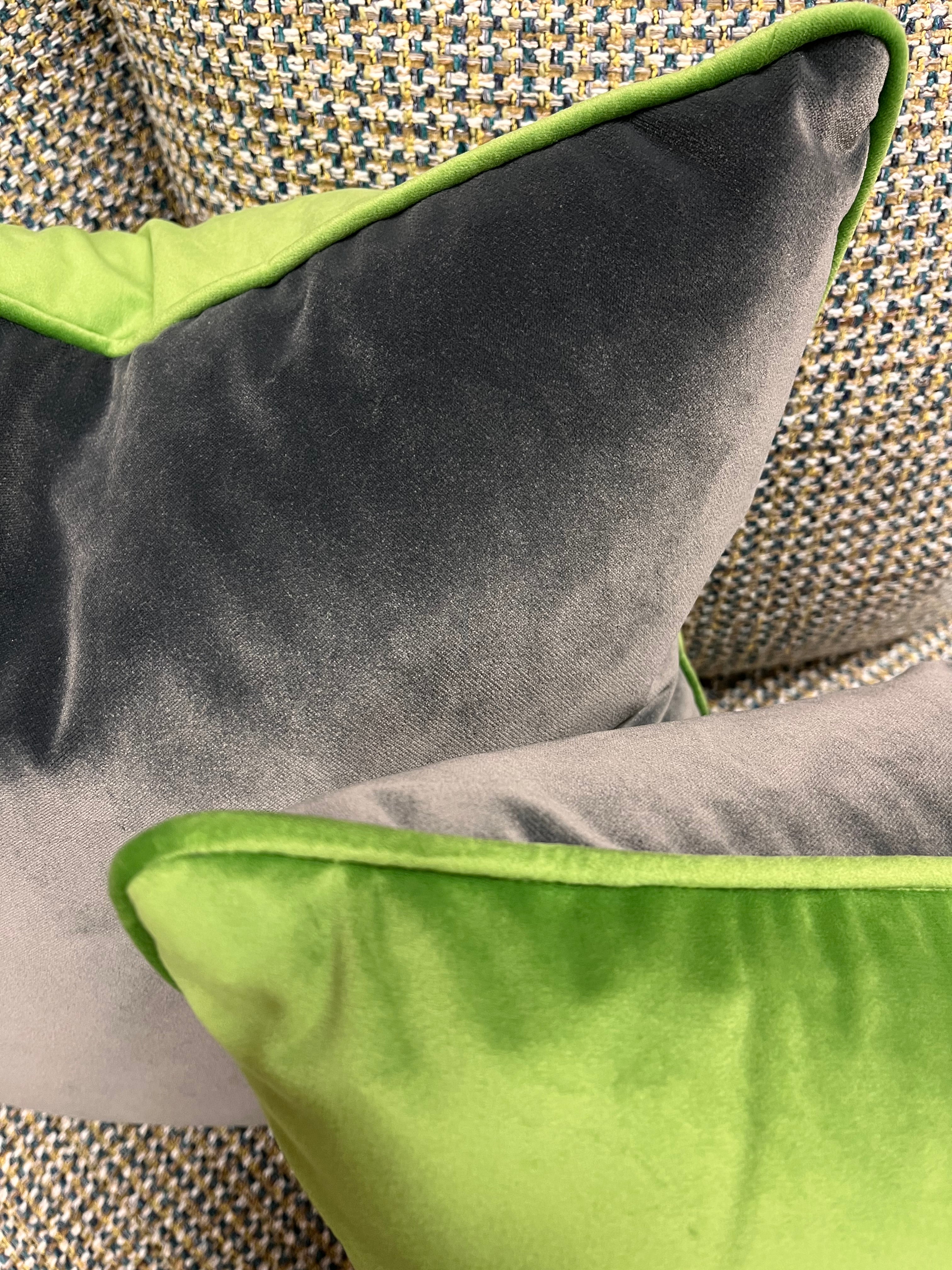 Cushion in Green and Grey Velvet
