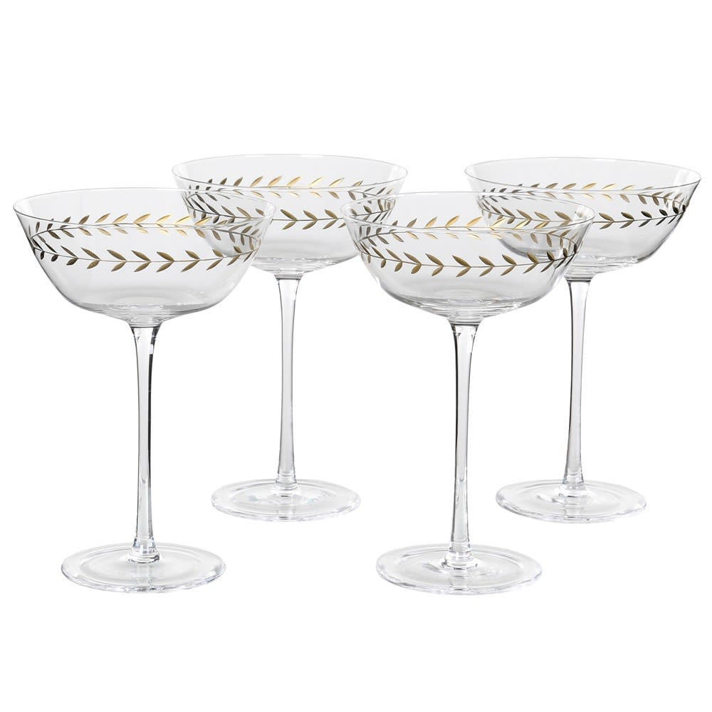 Gold Leaf Martini Glasses S/4
