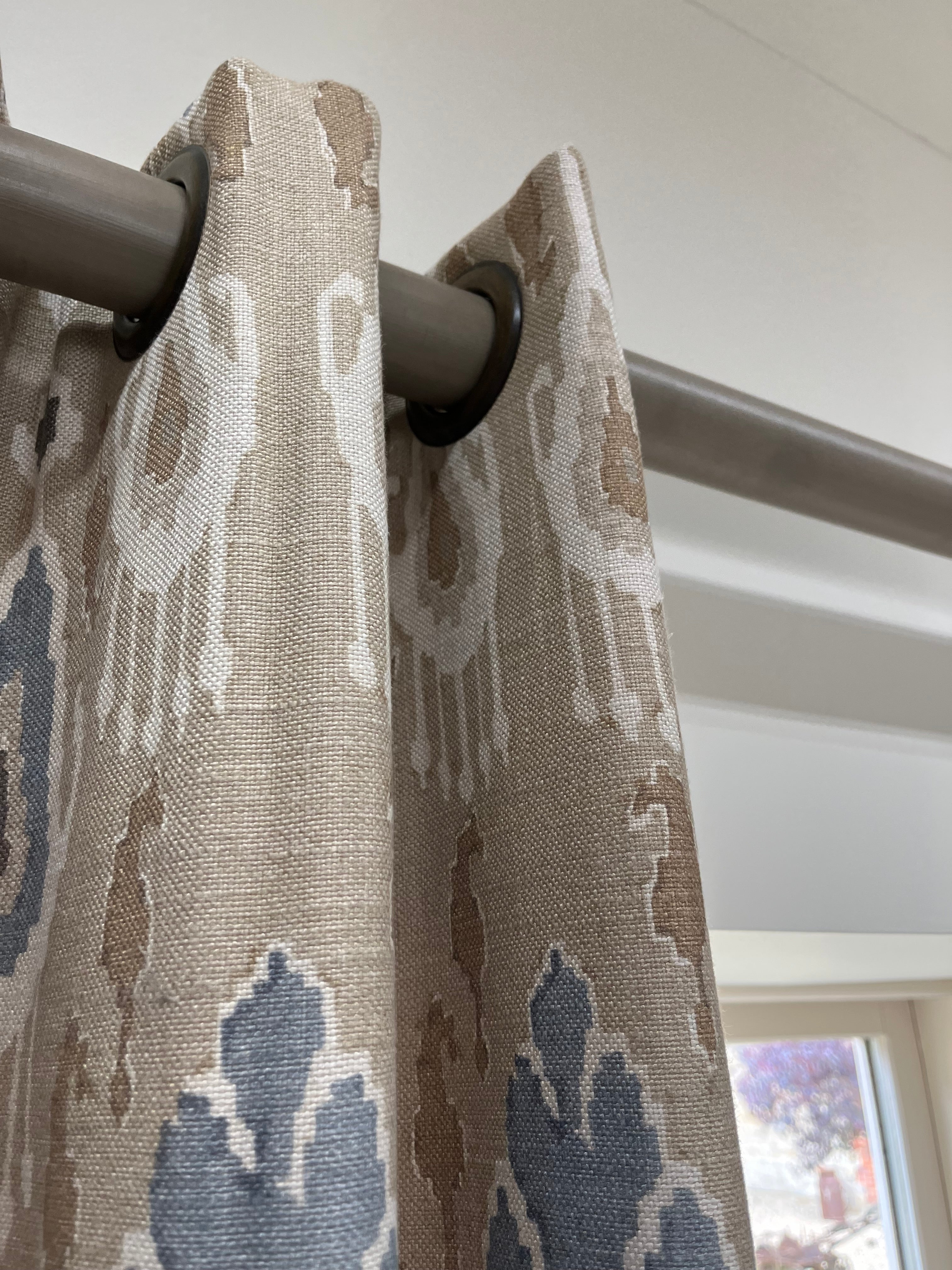 Eyelet Headed Curtain in G P & J Baker fabric - Ikat Bokhara Sand
