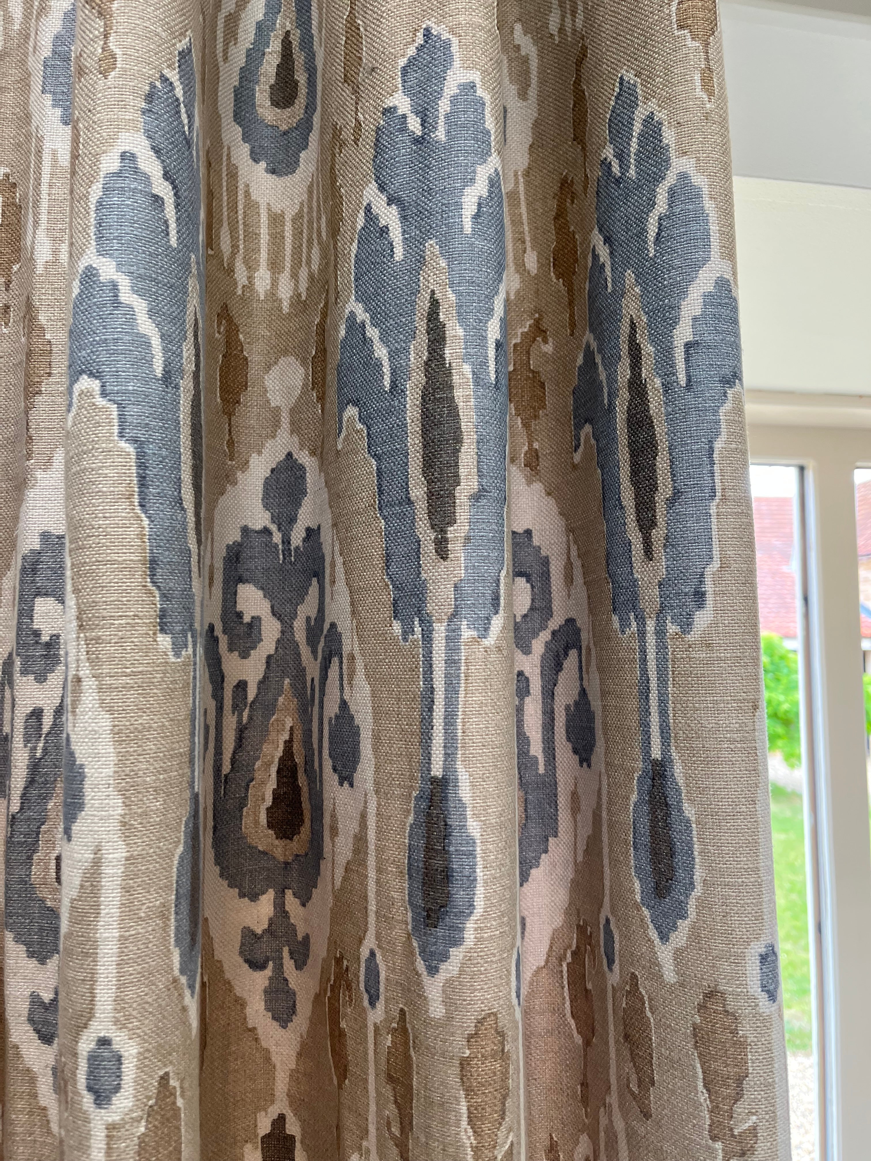 Eyelet Headed Curtain in G P & J Baker fabric - Ikat Bokhara Sand