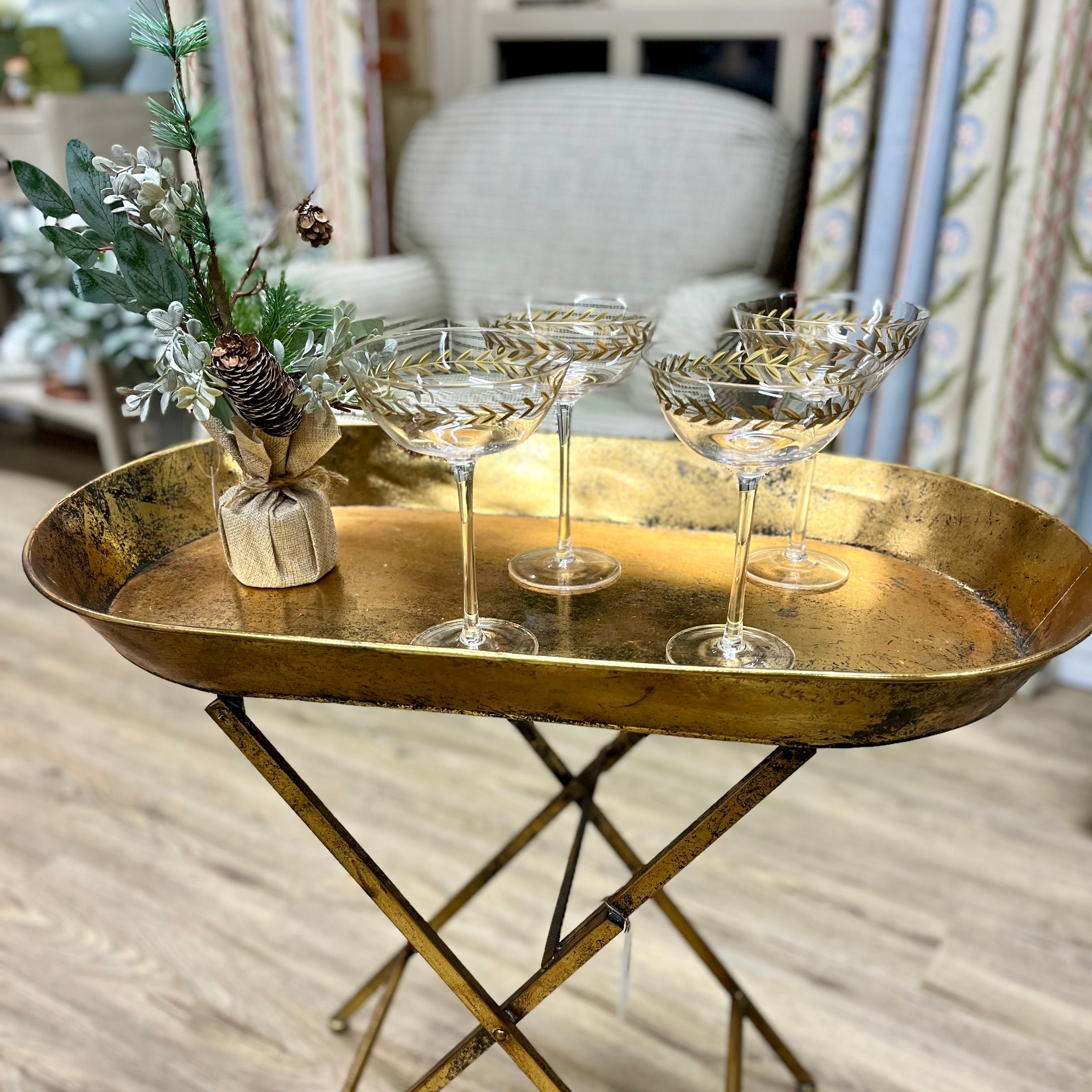 Gold Leaf Martini Glasses S/4