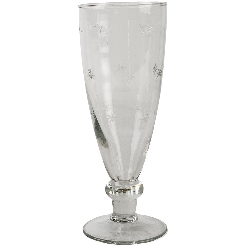 Etched star champagne glass