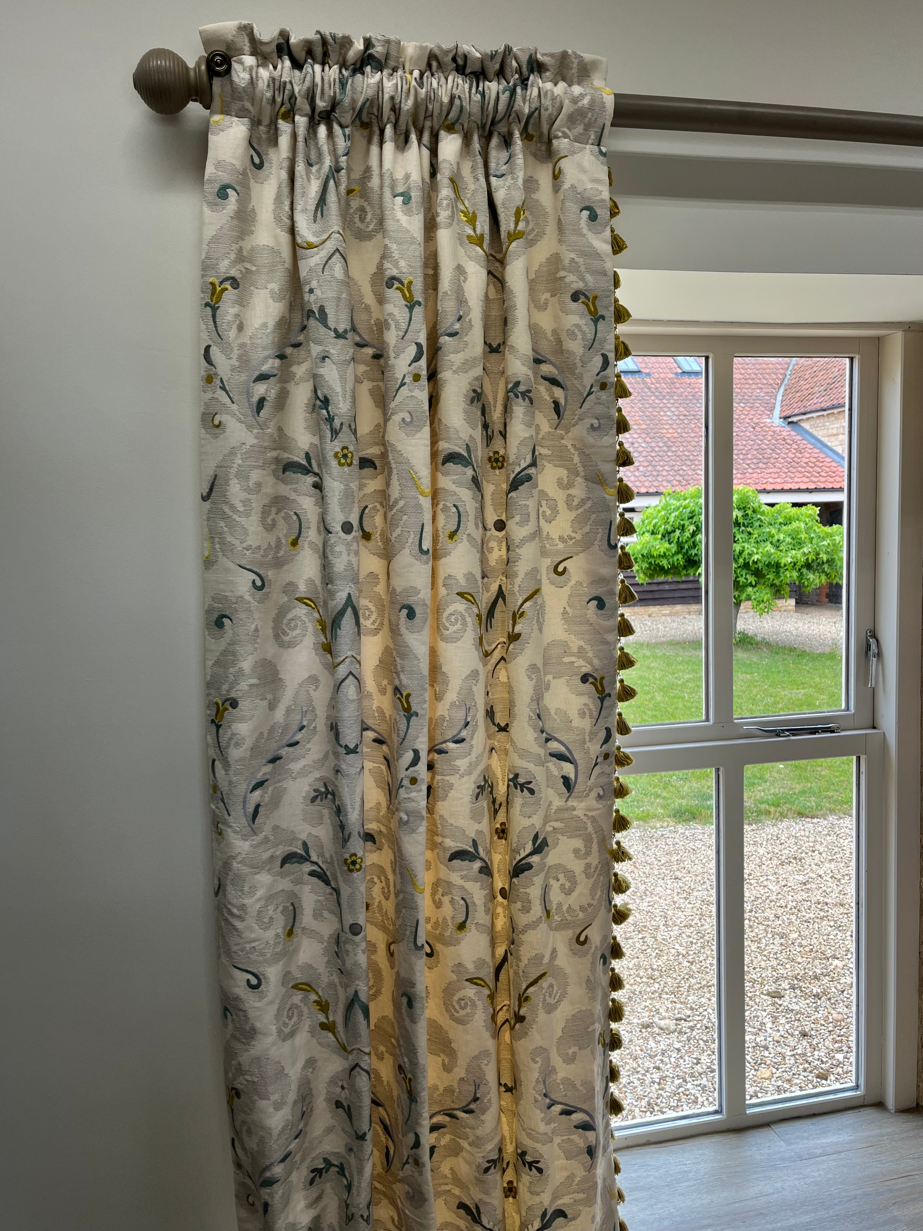 Ex-Display Rouched top curtains in a Zoffany embroidered fabric