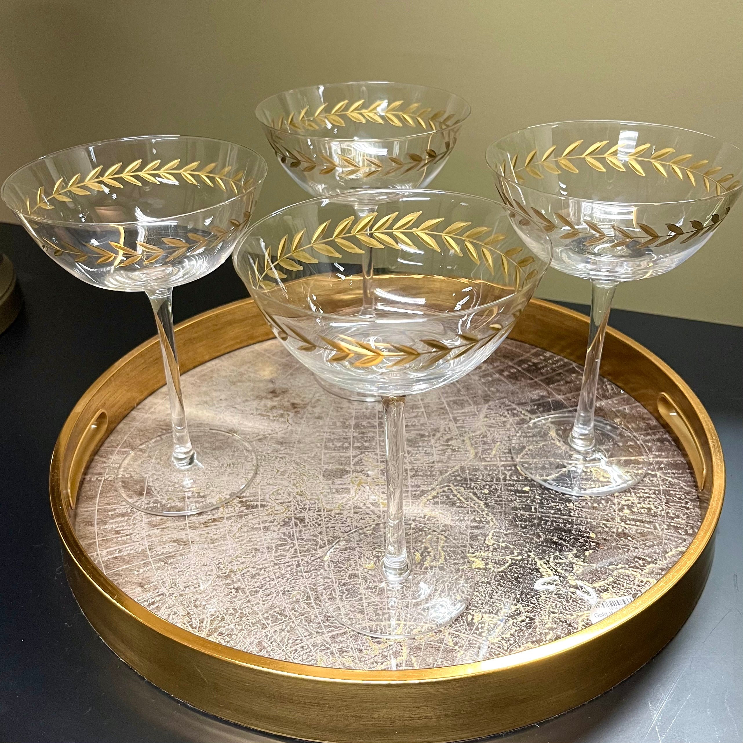 Gold Leaf Martini Glasses S/4