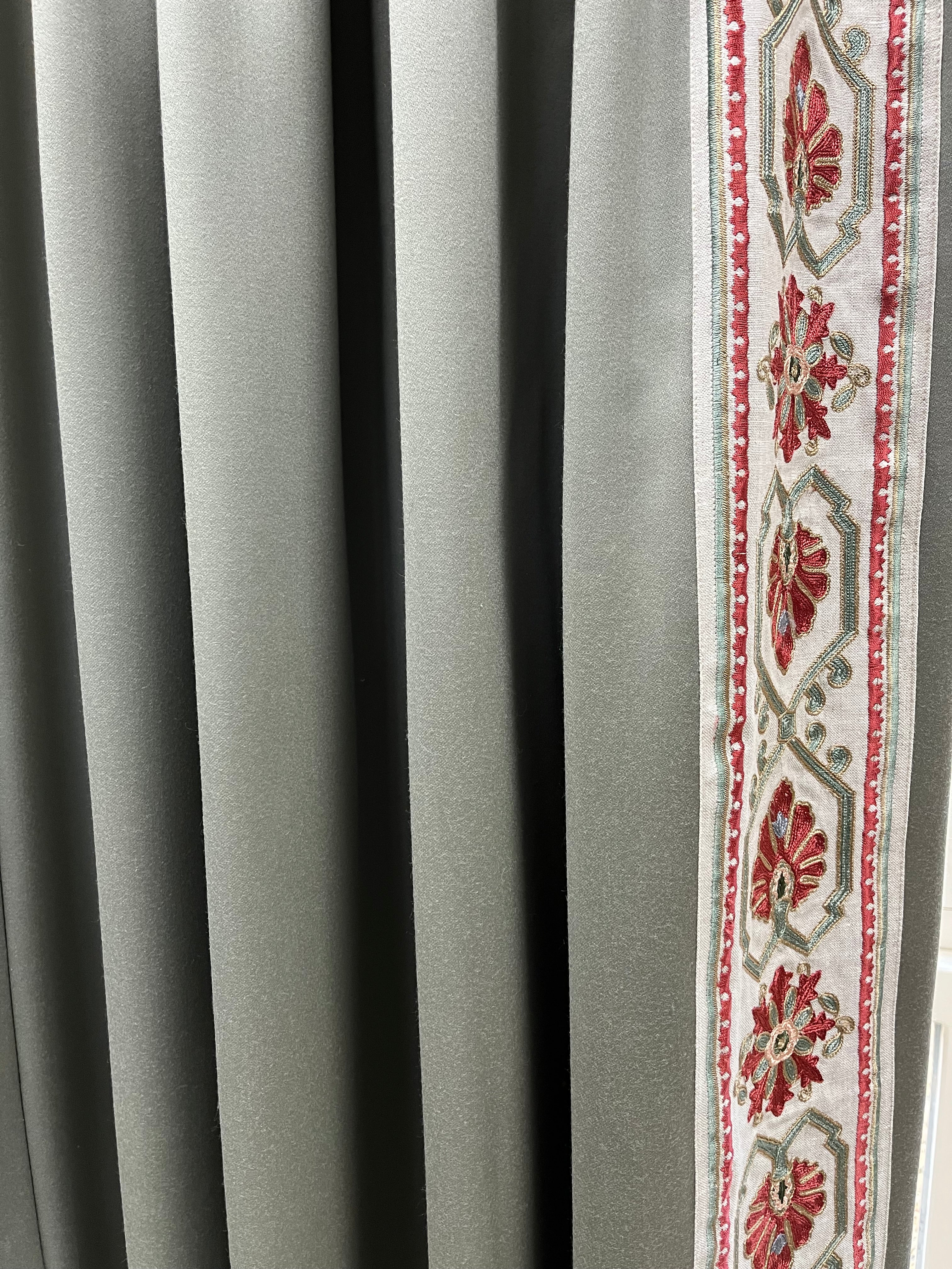 Ex -Display Triple Pinch Please Curtains in a Zoffany fabric with a braid leading edge