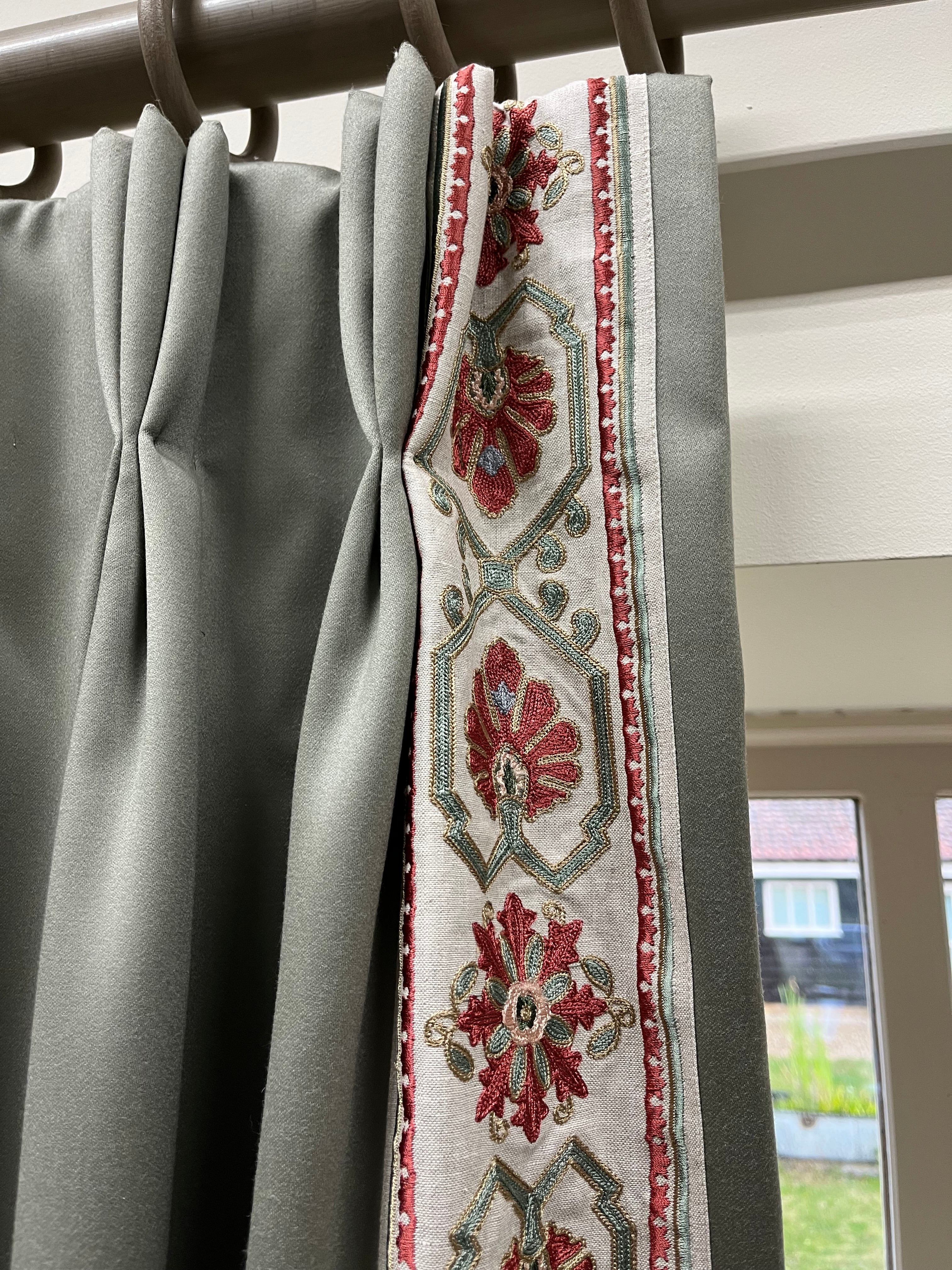 Ex -Display Triple Pinch Please Curtains in a Zoffany fabric with a braid leading edge