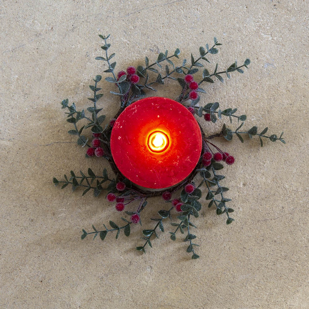 Frosted Winter Red berry Candle Ring