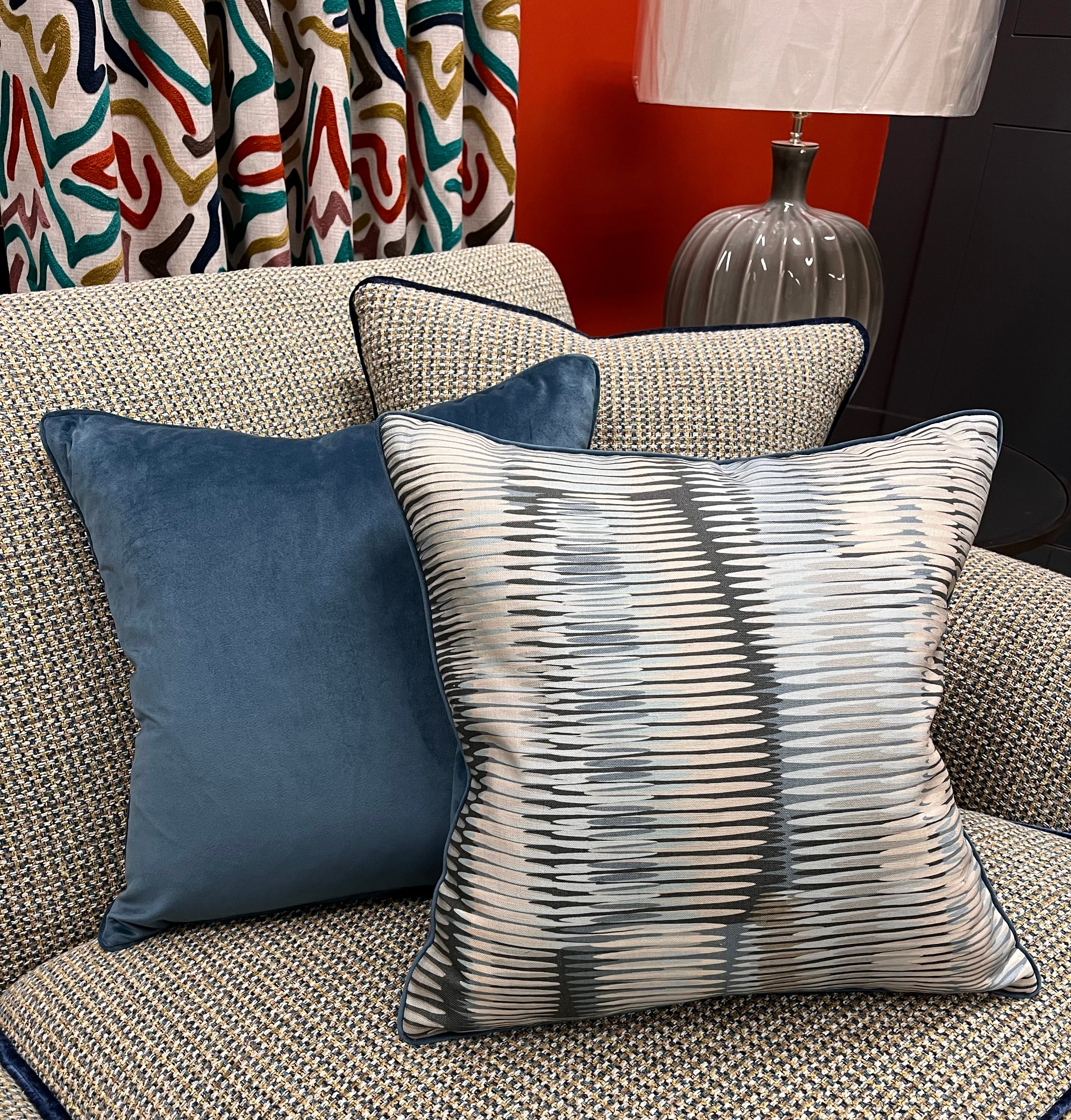 Cushion in Thibaut Alcantara Aqua and Black