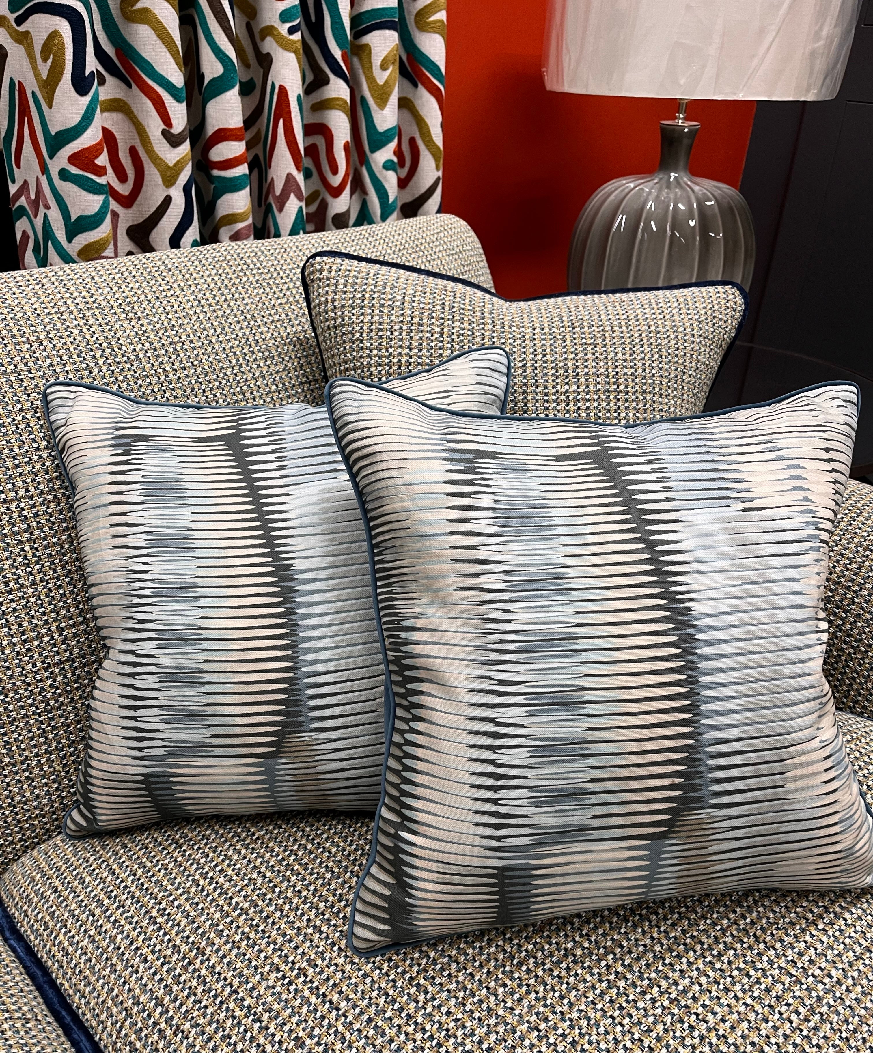 Cushion in Thibaut Alcantara Aqua and Black