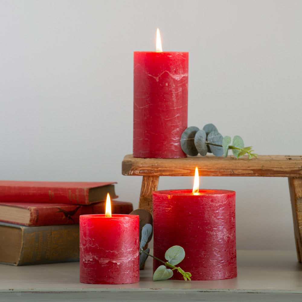 Rustic Red Pillar Candles