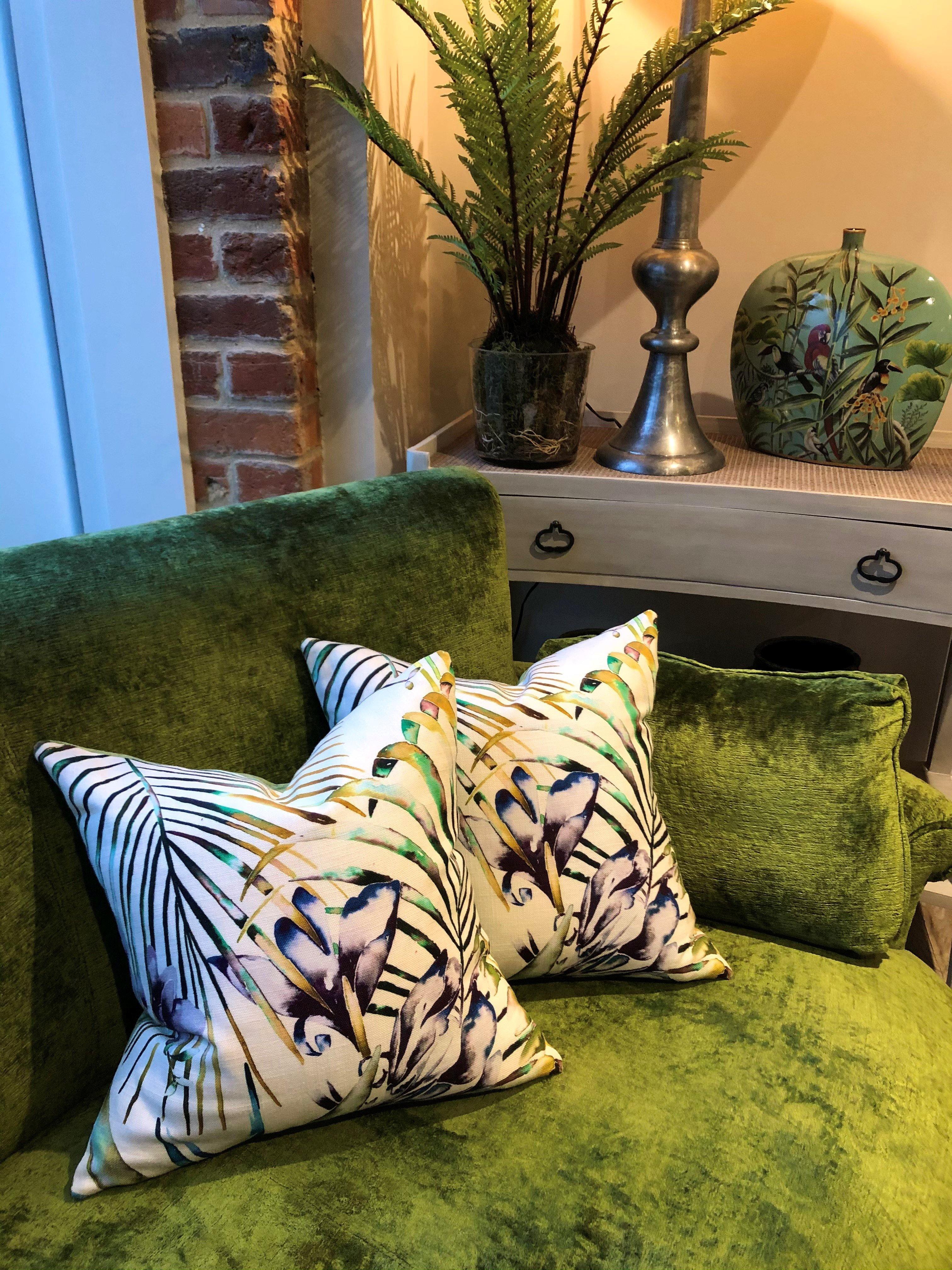Harlequin Printed Green Cushion - Hunters Interiors of Stamford