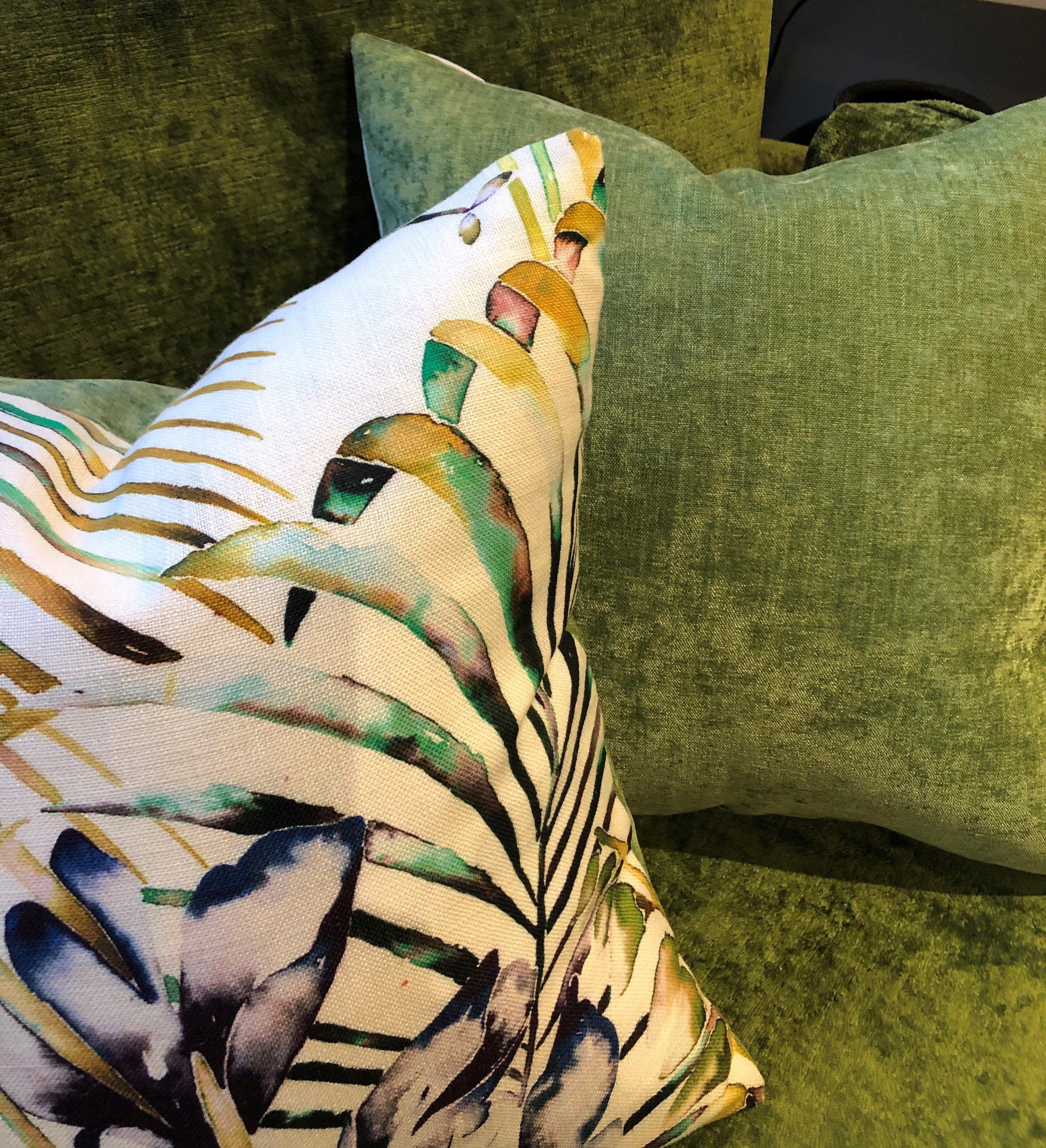 Harlequin Printed Green Cushion - Hunters Interiors of Stamford