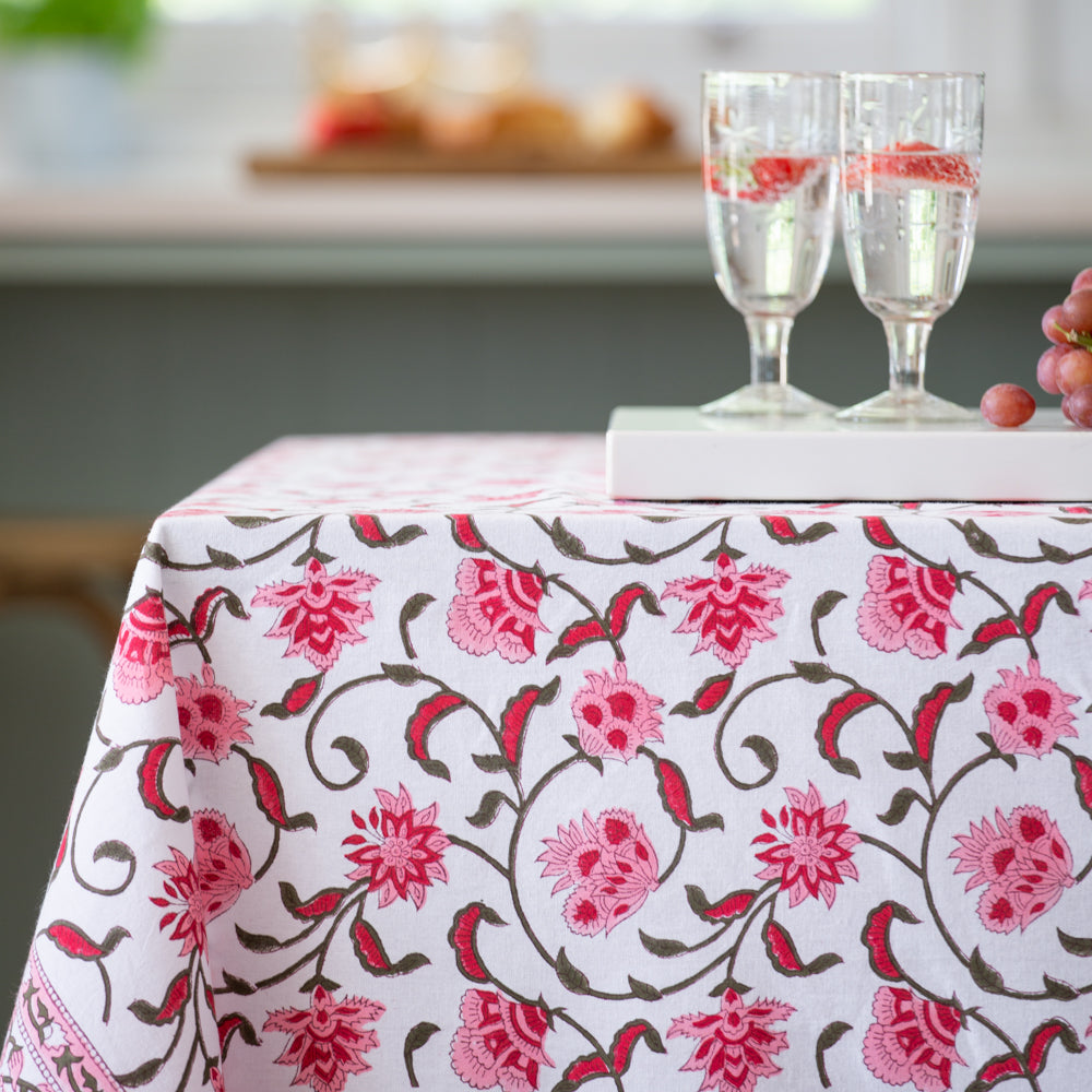 Pink/Berry Hand Block Tablecloth