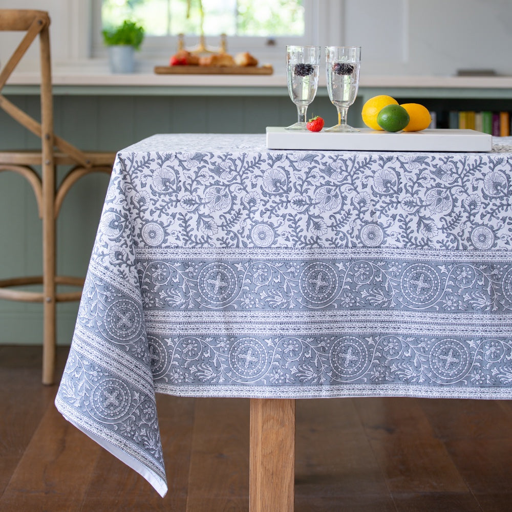 Grey Cotton Hand Block Tablecloth