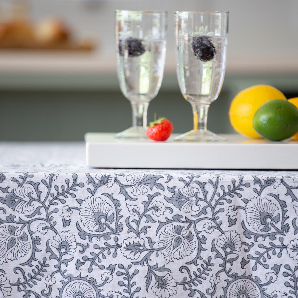 Grey Cotton Hand Block Tablecloth